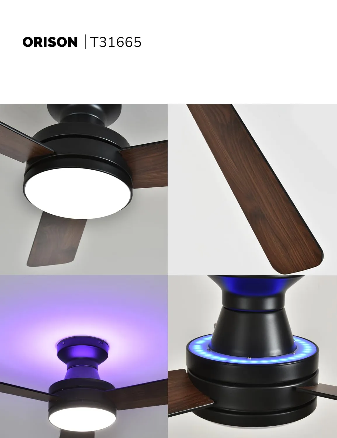 Orison 42-Inch Ceiling Fans with Light, Features RGB Backlight, Dimmable Lighting