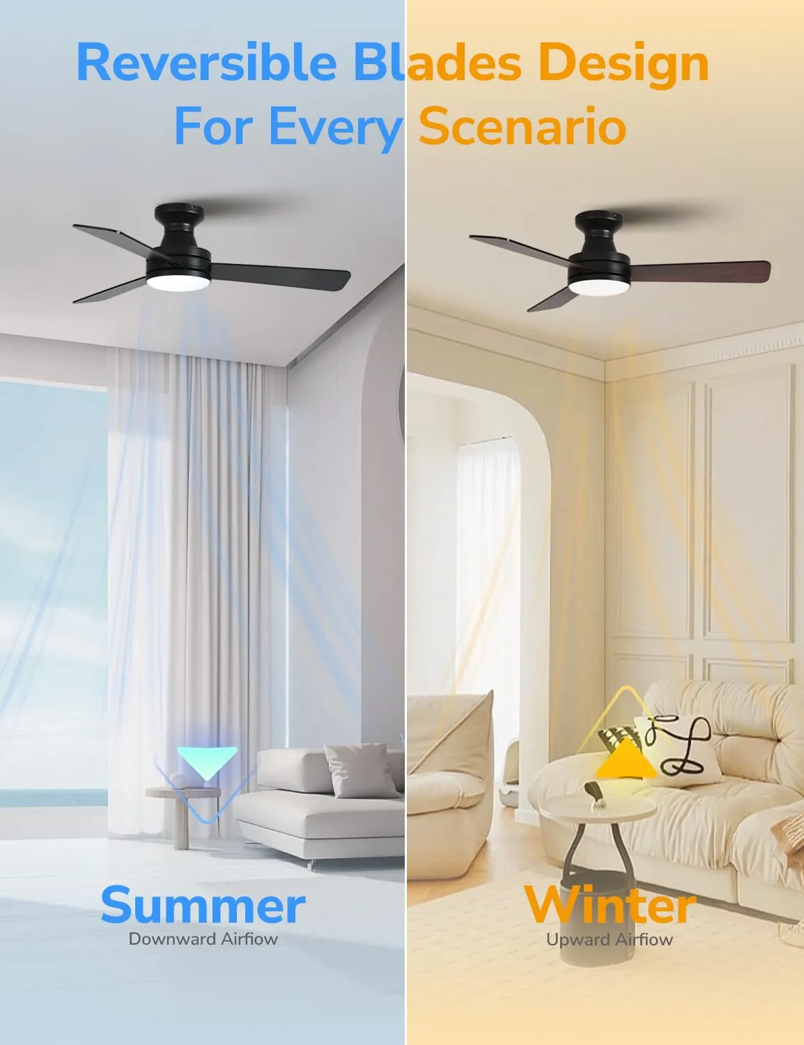 Orison 42-Inch Ceiling Fans with Light, Features RGB Backlight, Dimmable Lighting