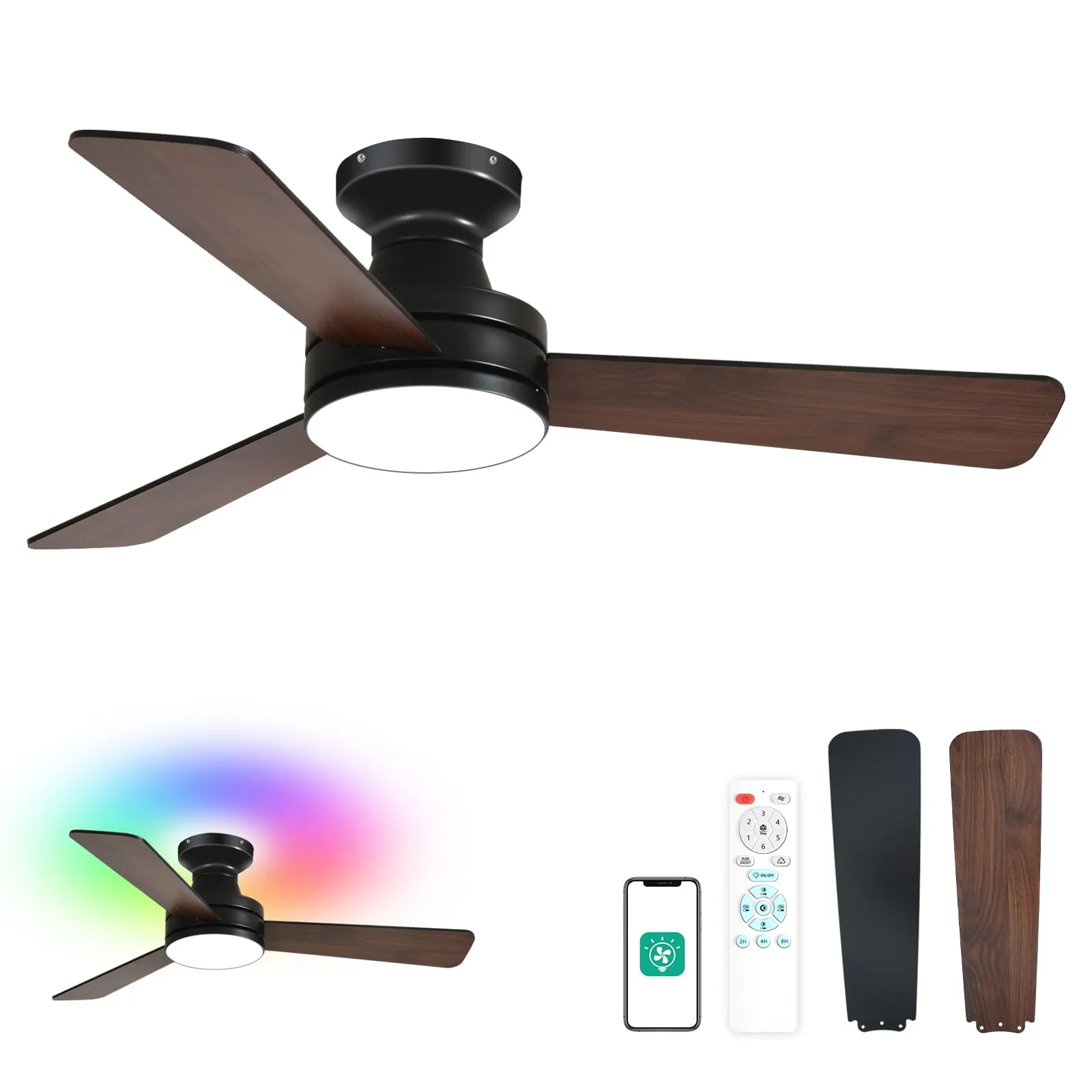 Orison 42-Inch Ceiling Fans with Light, Features RGB Backlight, Dimmable Lighting