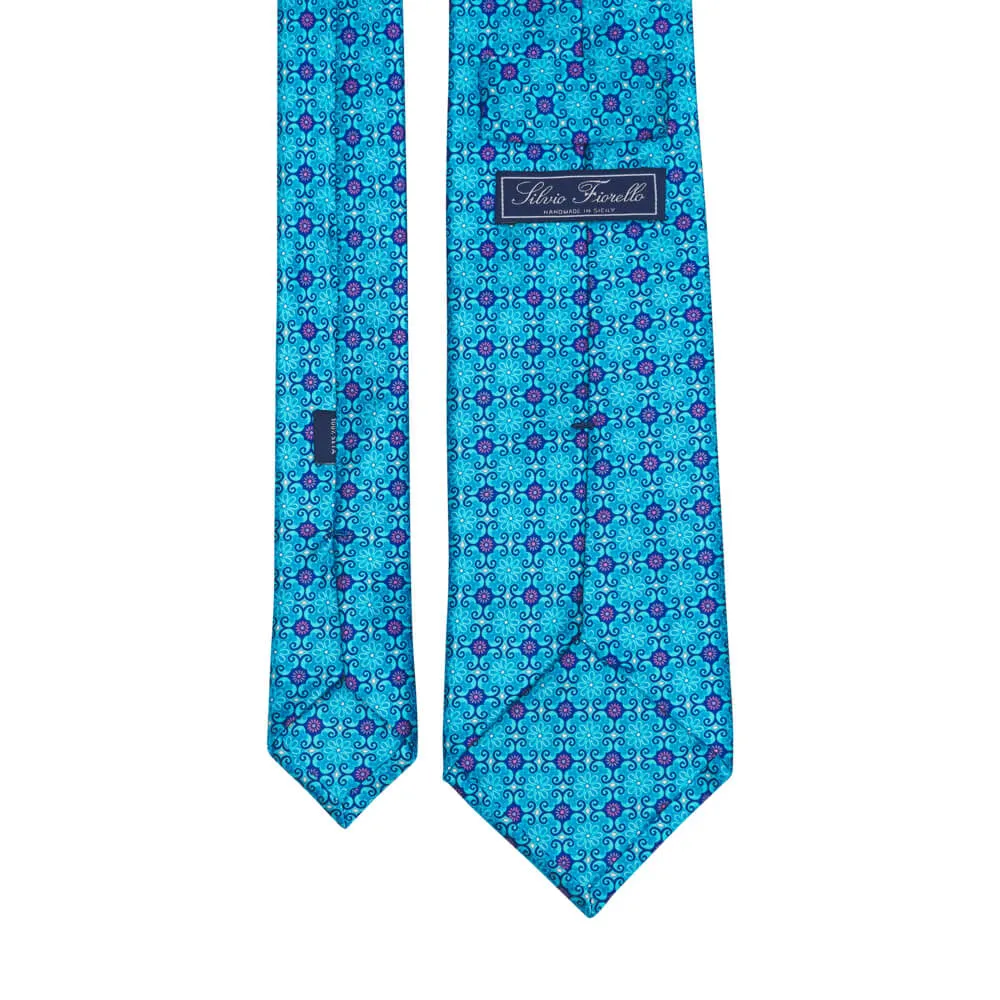 Renaissance Flowers Light Blue Duchesse Silk Tie