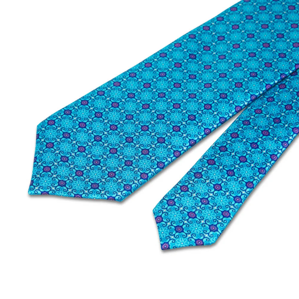 Renaissance Flowers Light Blue Duchesse Silk Tie