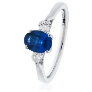 Sapphire & Diamond 3 Stone Ring 1.35ct F-VS Quality in 18k White Gold