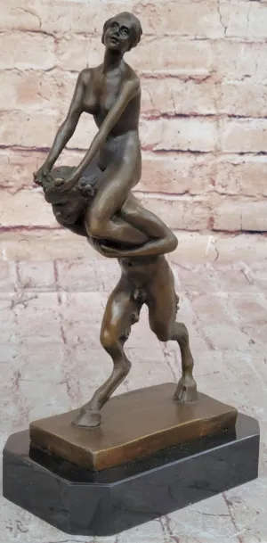 Signed Franz Bergman Bronze: Female & Satyr Erotic Nude Art, Handcrafted Figurine