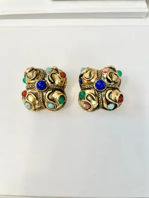 The Socialite and her love for the finest gems! These delightful gold and colorful gem earrings are extraordinary!!