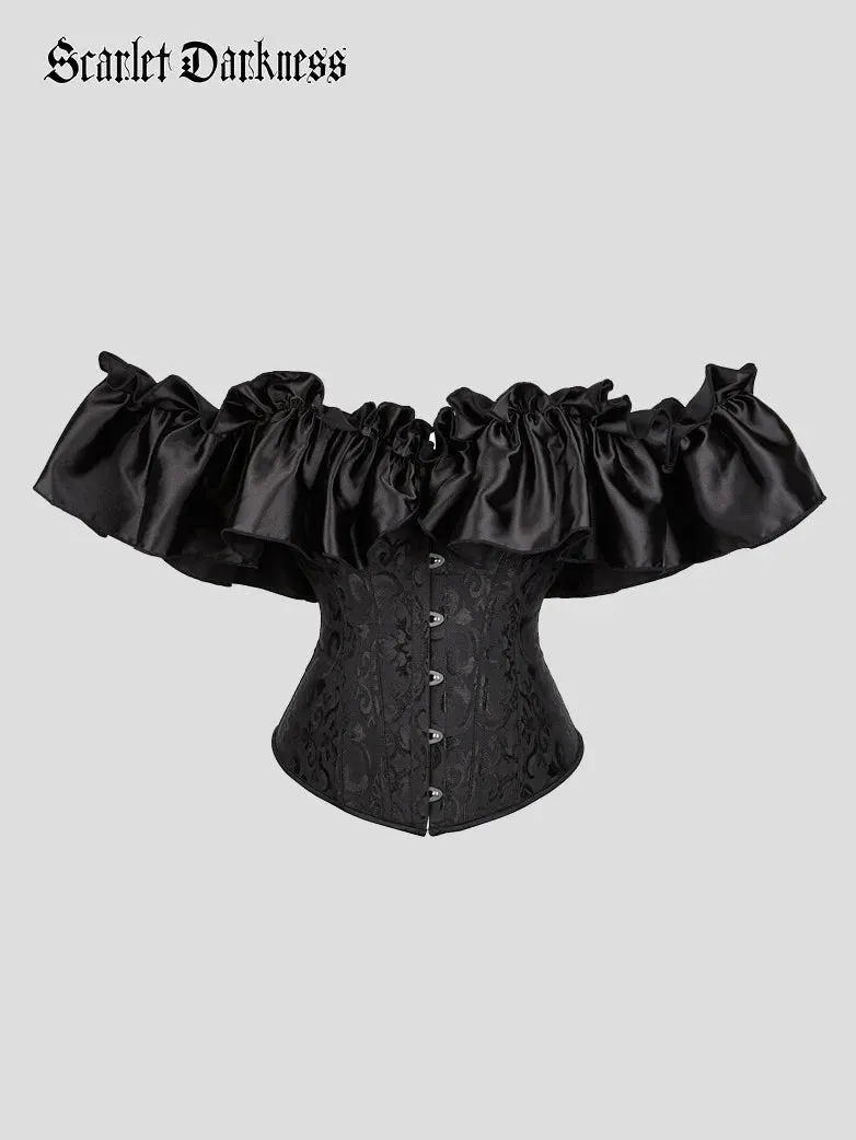 Women Victorian Gothic Corset Jacquard Satin Lace Bustier