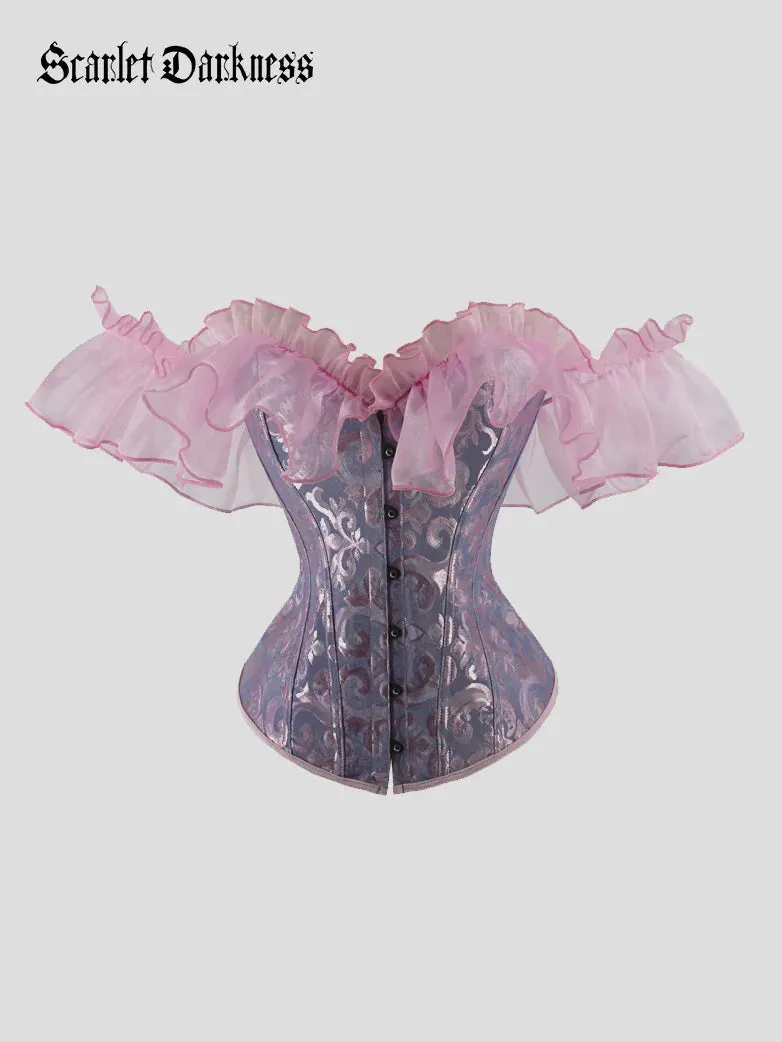 Women Victorian Gothic Corset Jacquard Satin Lace Bustier