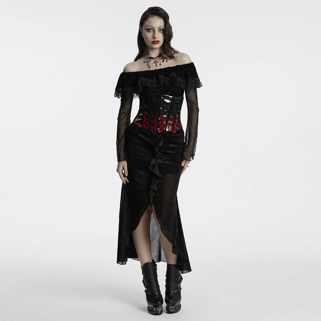 Women's Gothic Off-the-shoulder Ruffled Mesh Prom Dress